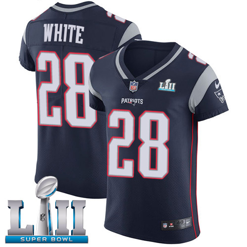 Nike Patriots #28 James White Navy Blue Team Color Super Bowl LII Men's Stitched NFL Vapor Untouchable Elite Jersey